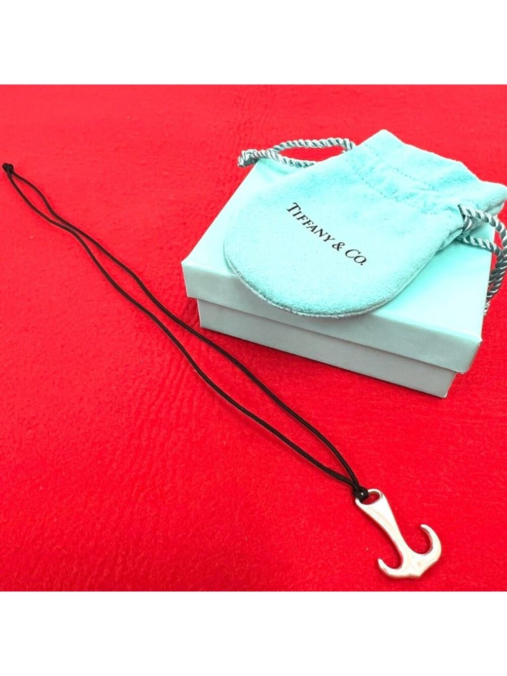 Tiffany & Co Box Vintage Silver Anchor Silk Cord Necklace 925 Sterling